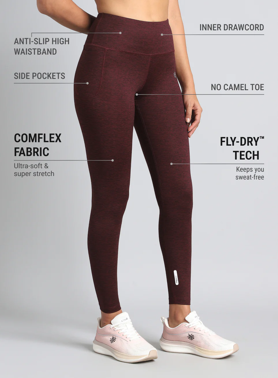 Women's Maroon Printed Train All Day COMFlex Tights - Image 5