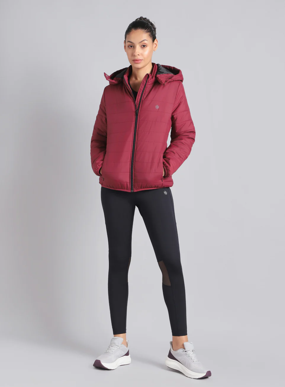 Women's Maroon Puffer Jacket - Image 2