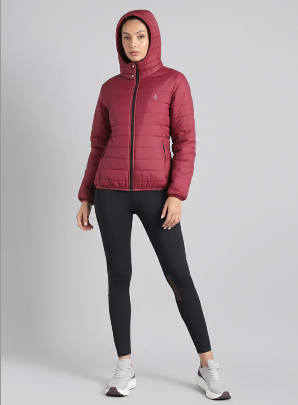 Women's Maroon Puffer Jacket - Image 3