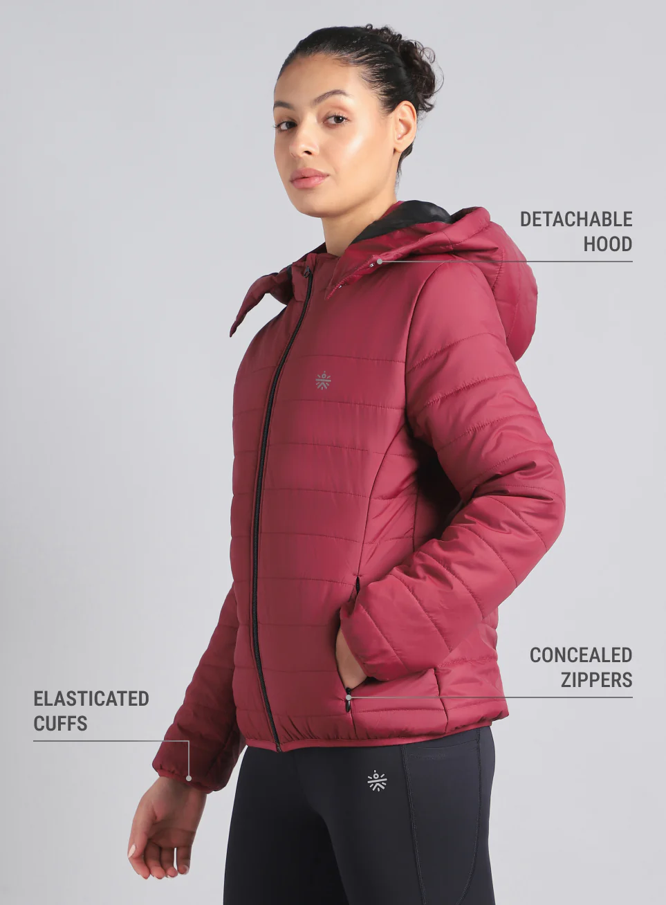 Women's Maroon Puffer Jacket - Image 5