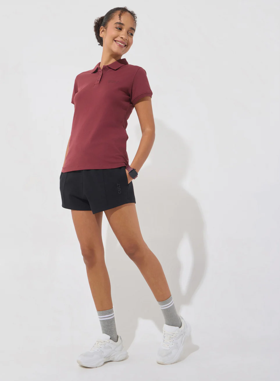 Women's Maroon Soft Form Classic Polo T-shirt - Image 2