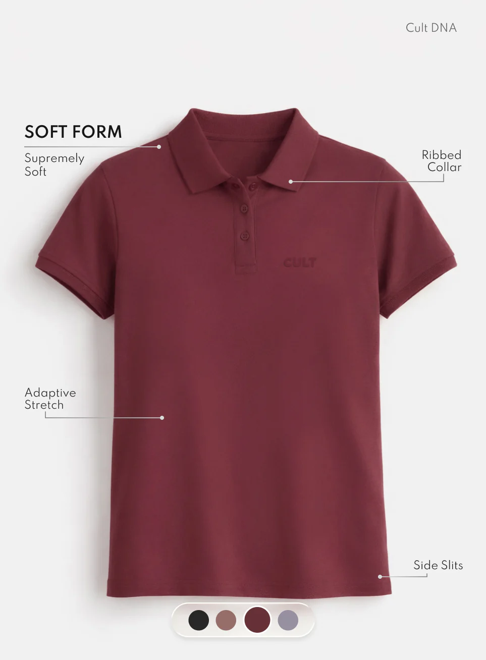 Women's Maroon Soft Form Classic Polo T-shirt - Image 4