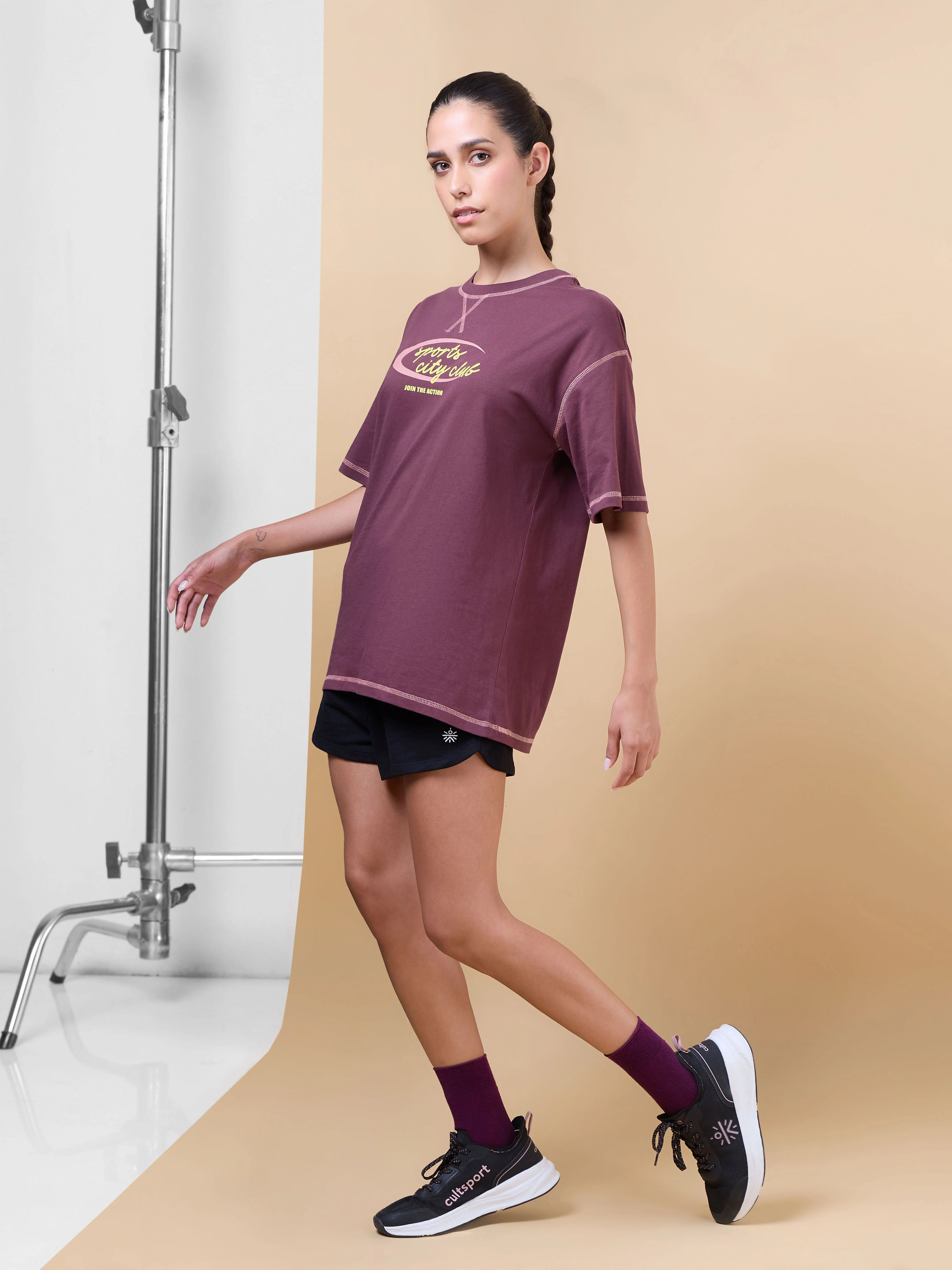 Women's Maroon Sports City Club Oversized T-shirt - Image 3