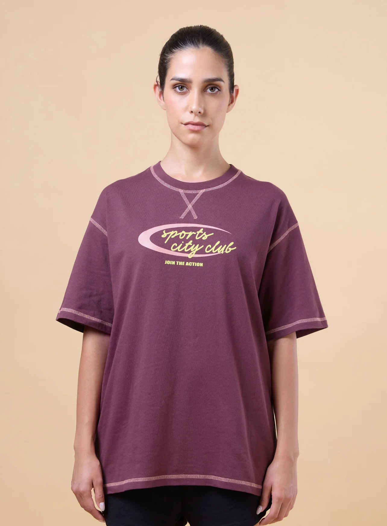 Women's Maroon Sports City Club Oversized T-shirt - Image 4