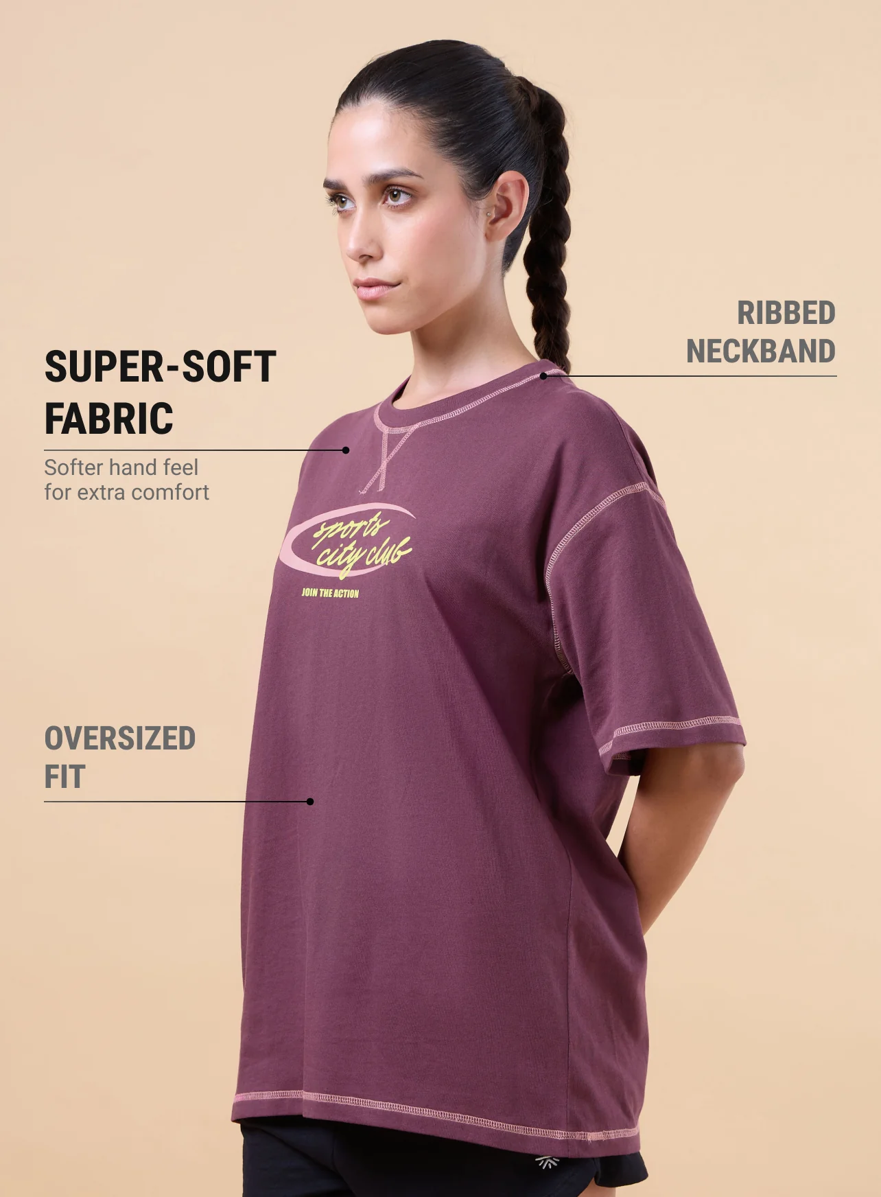 Women's Maroon Sports City Club Oversized T-shirt - Image 5