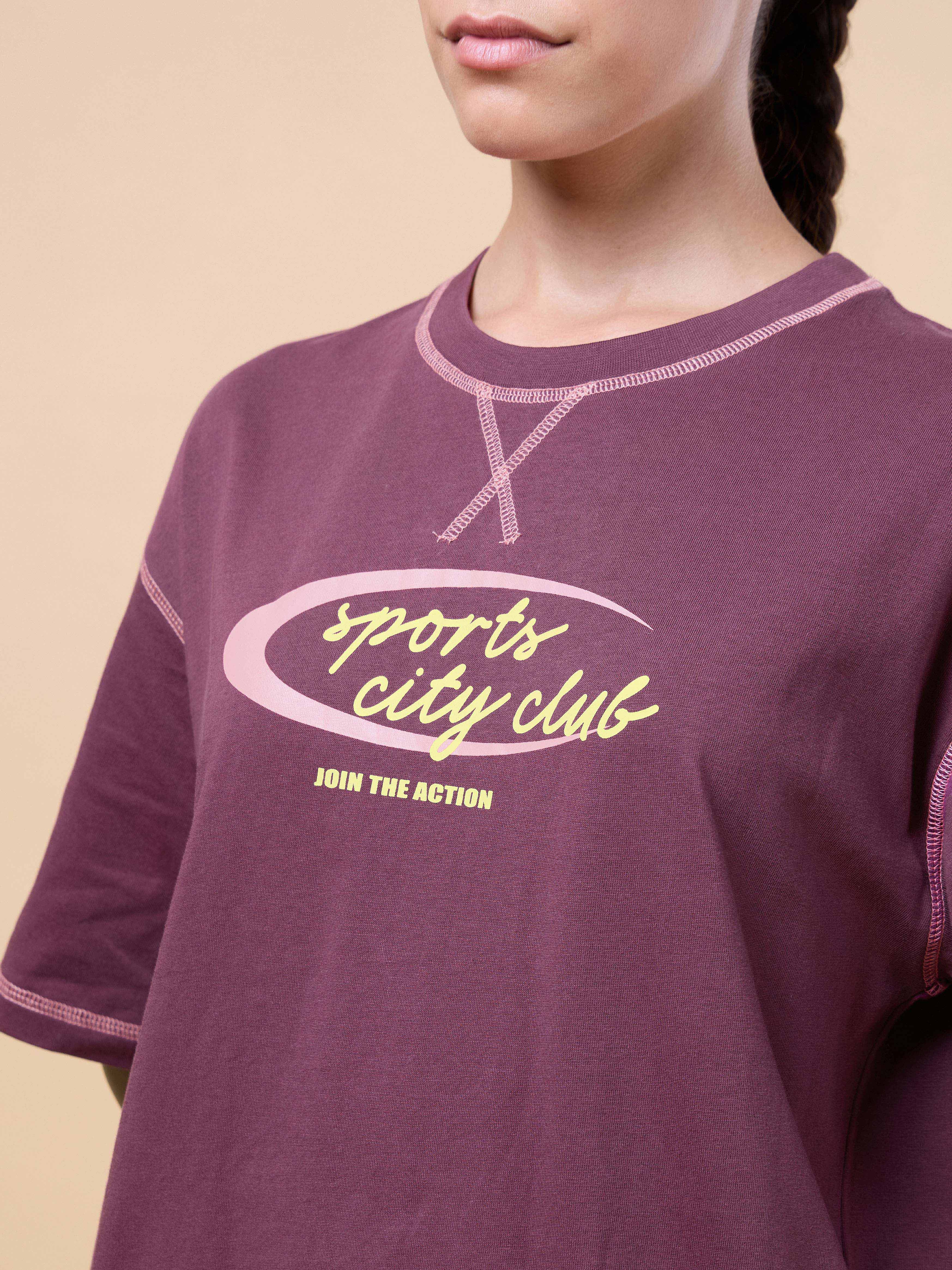 Women's Maroon Sports City Club Oversized T-shirt - Image 7