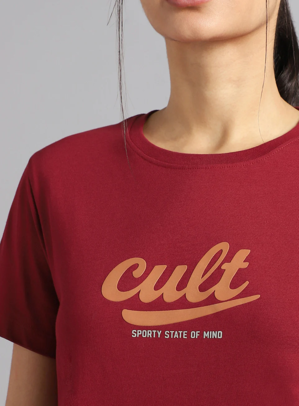 Women's Maroon Sporty Graphic T-shirt - Image 7