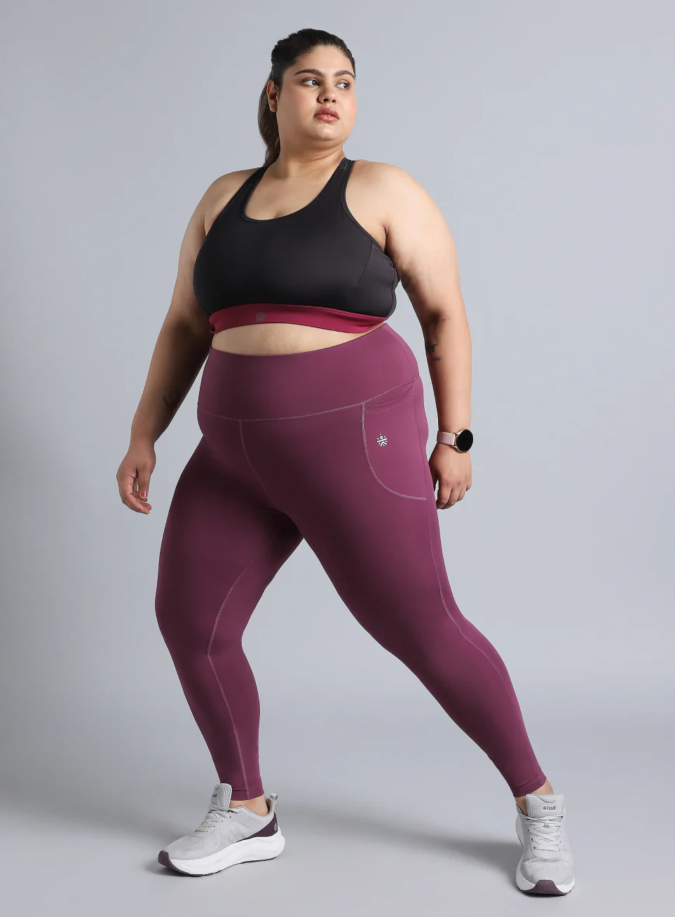 Women's Maroon Training Essential Plus Size Tights - Image 2