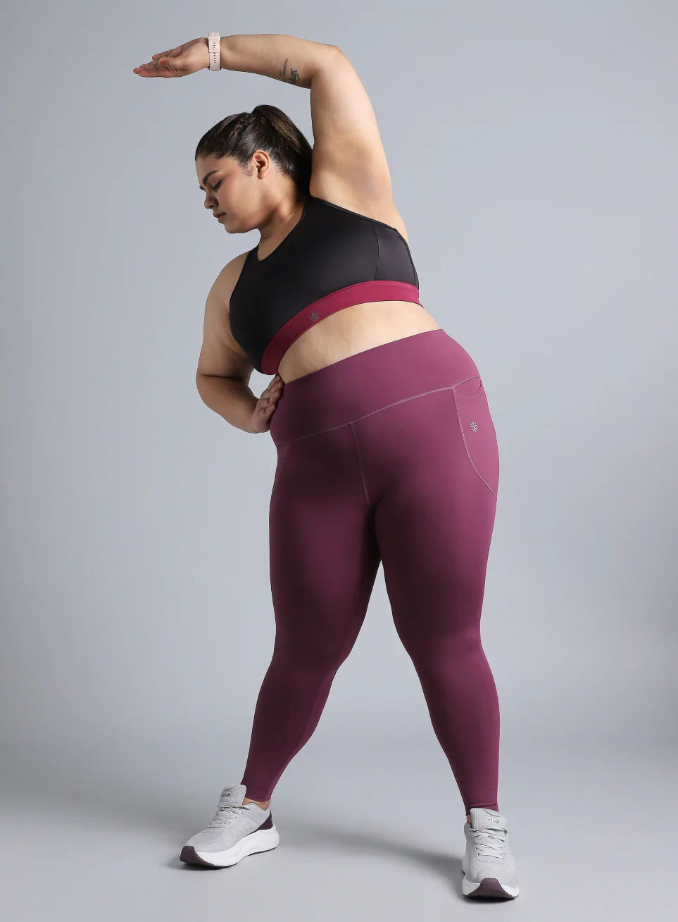 Women's Maroon Training Essential Plus Size Tights - Image 3