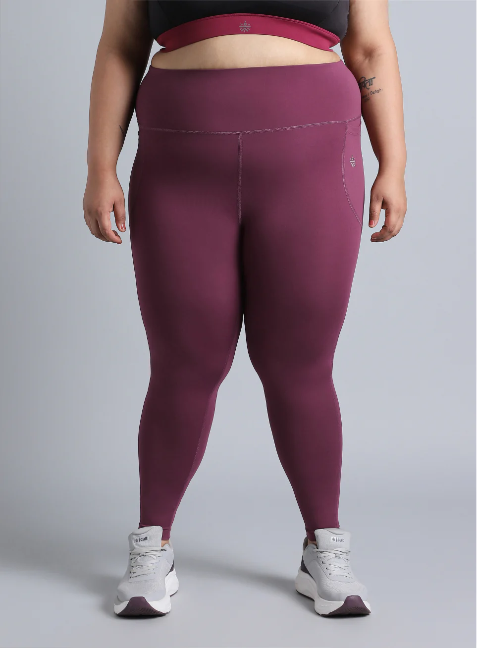 Women's Maroon Training Essential Plus Size Tights - Image 4
