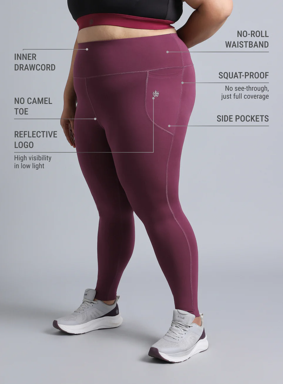 Women's Maroon Training Essential Plus Size Tights - Image 5