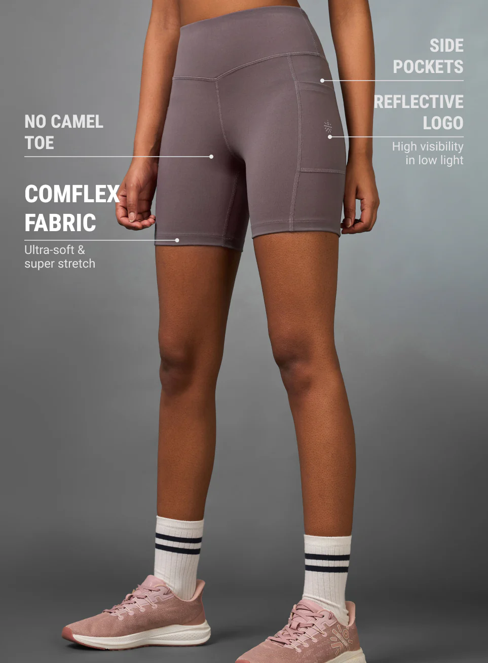 Women's Mauve Multi Sports Cycling COMFLex Shorts - Image 5