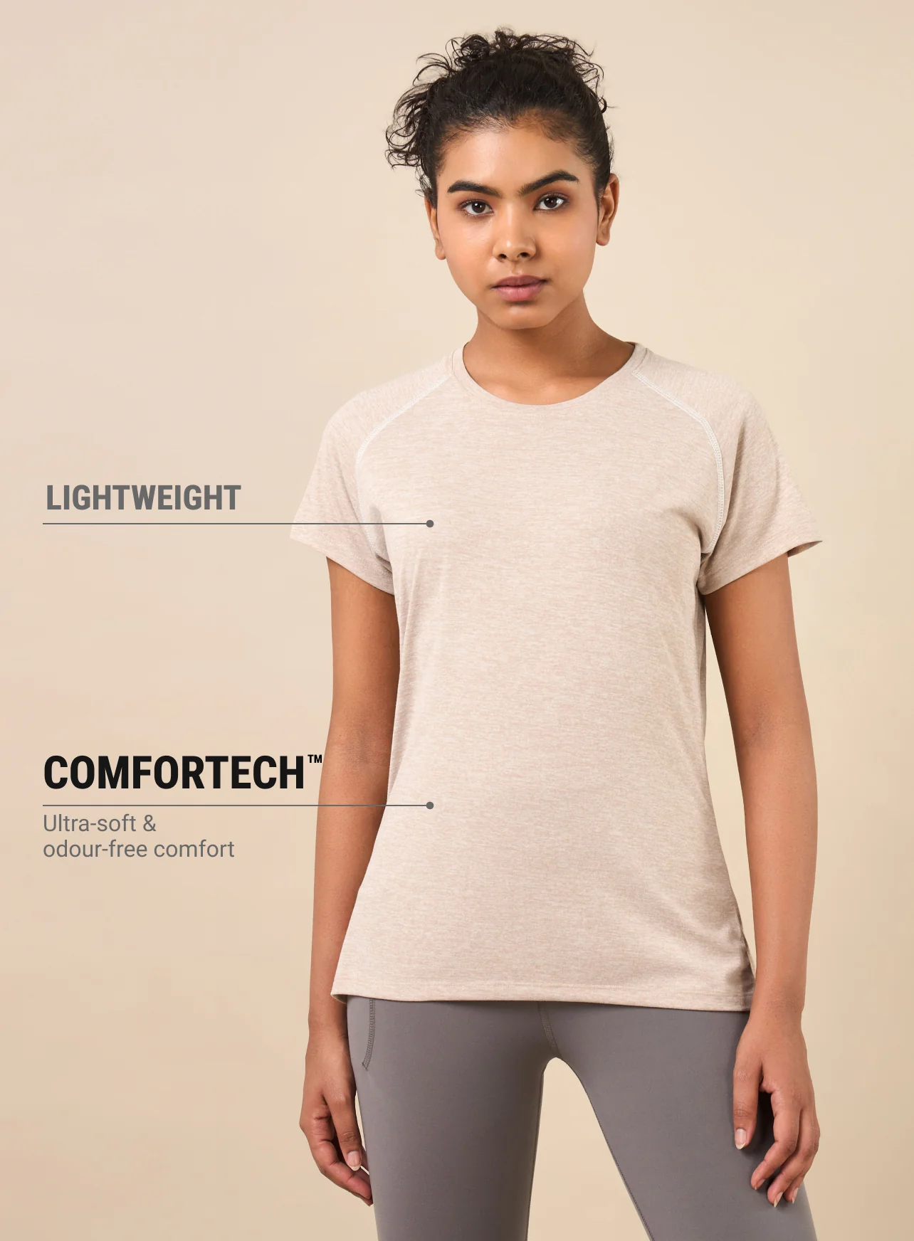Women's Muscle Flex Beige Comfortech T-shirt - Image 4