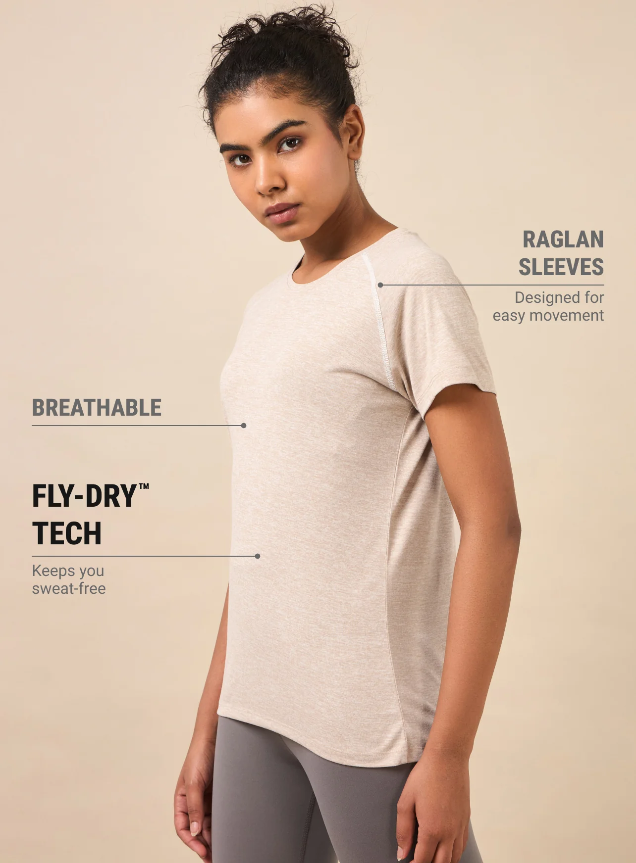 Women's Muscle Flex Beige Comfortech T-shirt - Image 5