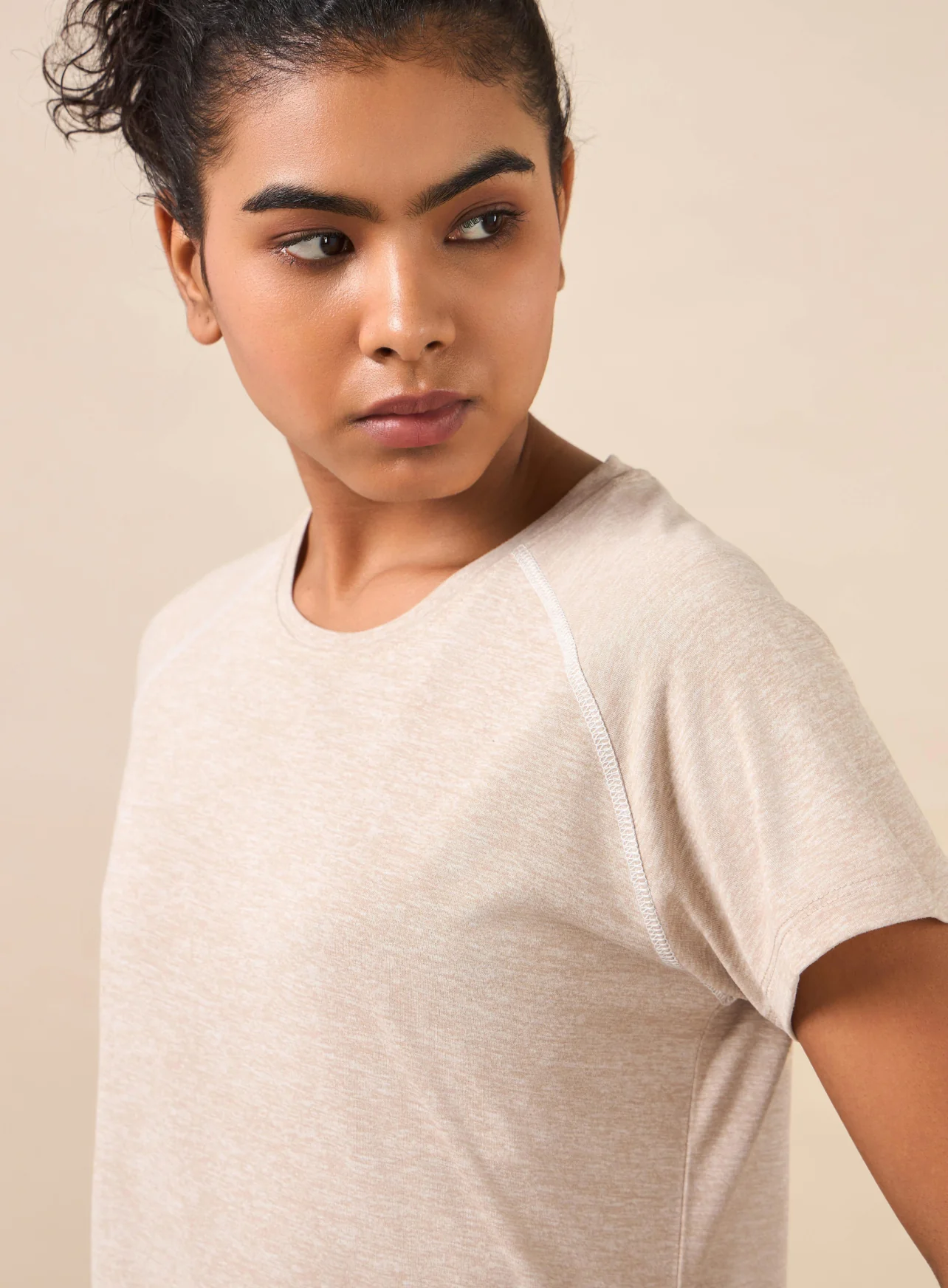 Women's Muscle Flex Beige Comfortech T-shirt - Image 7