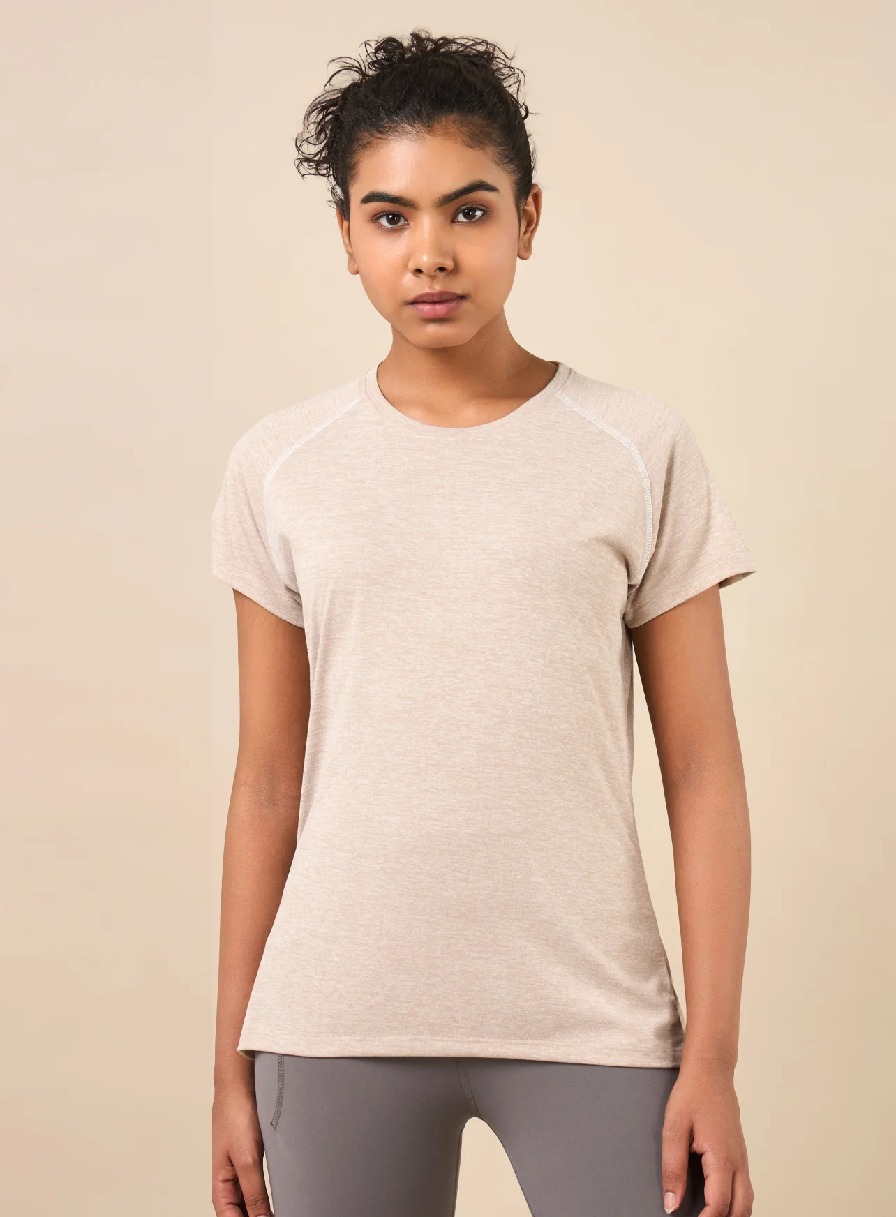 Women's Muscle Flex Beige Comfortech T-shirt - Image 8
