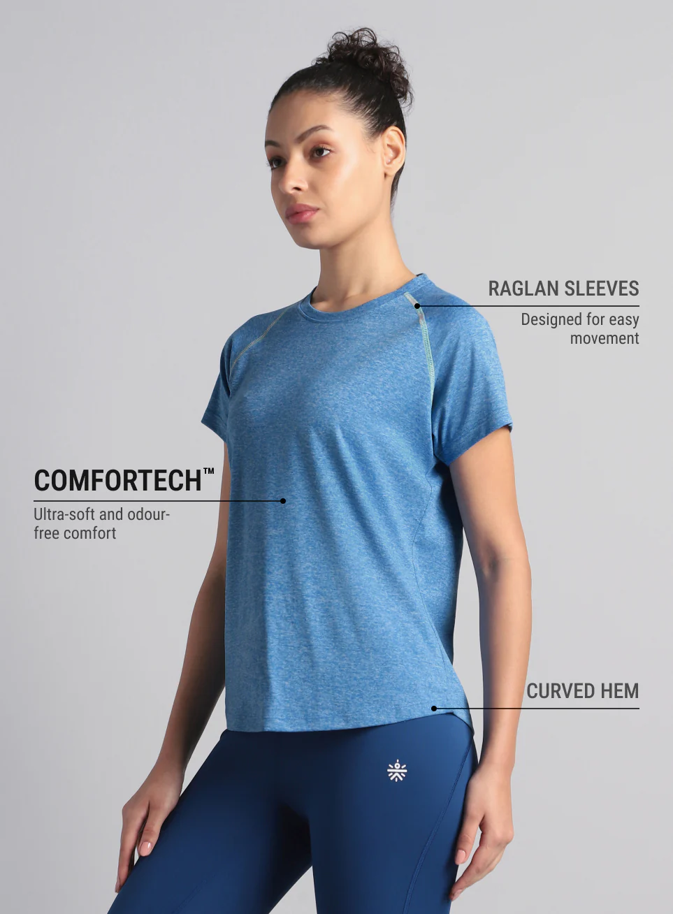 Women's Muscle Flex Blue COMFORtech T-shirt - Image 5