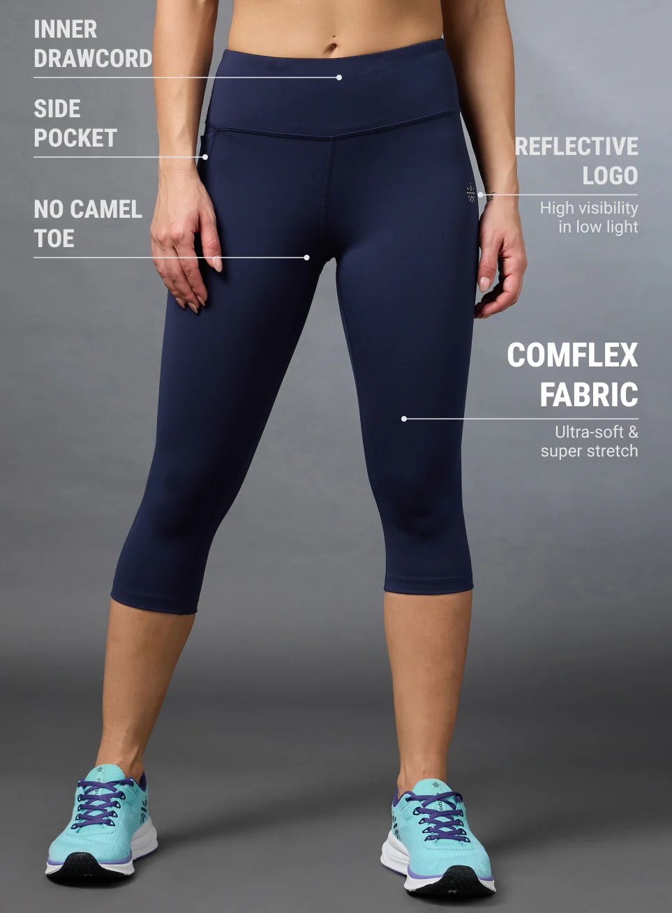 Women's Navy Cropped Performance COMFlex Tights - Image 4