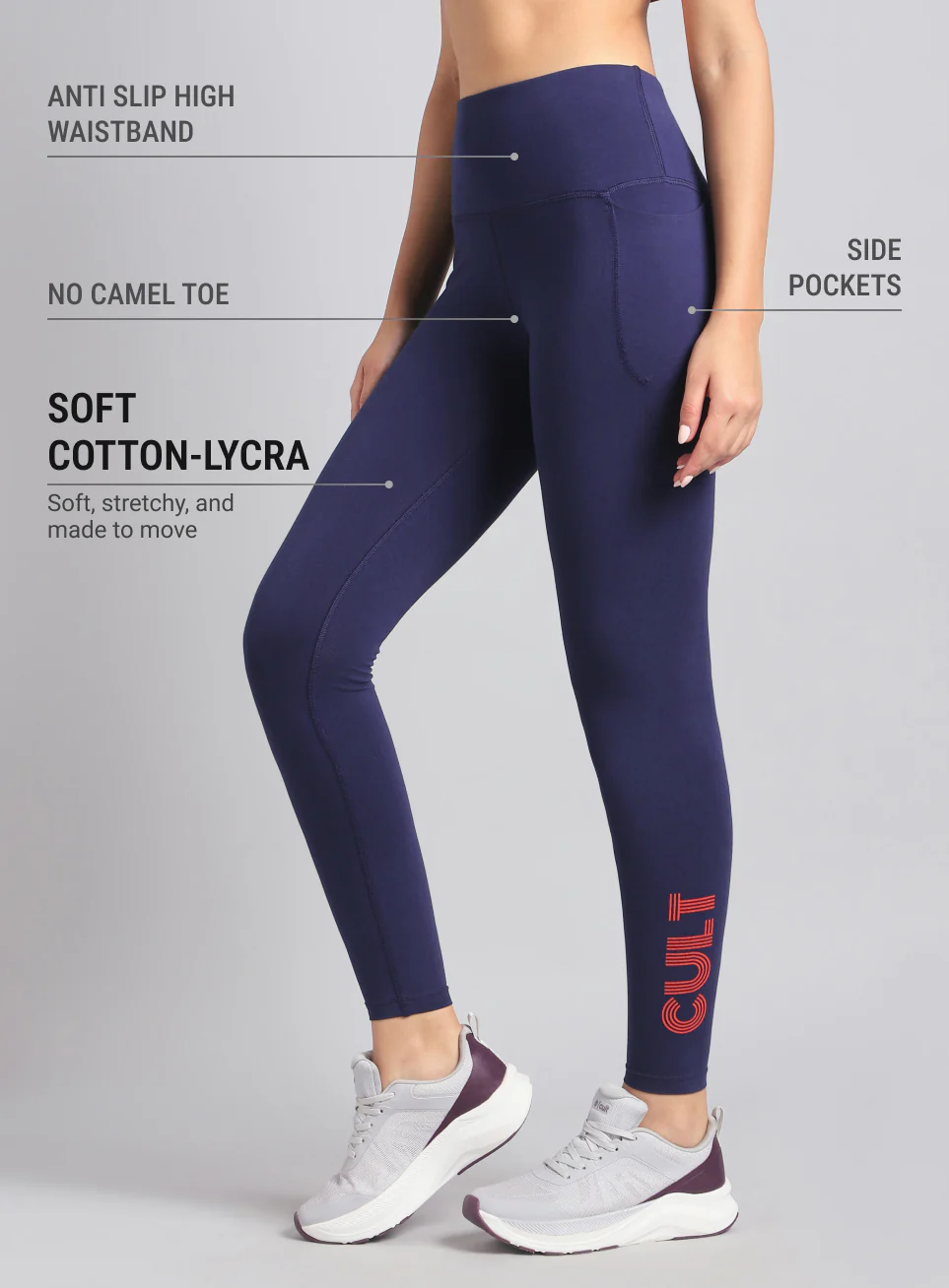 Women's Navy Premium Cotton Training Tights - Image 5