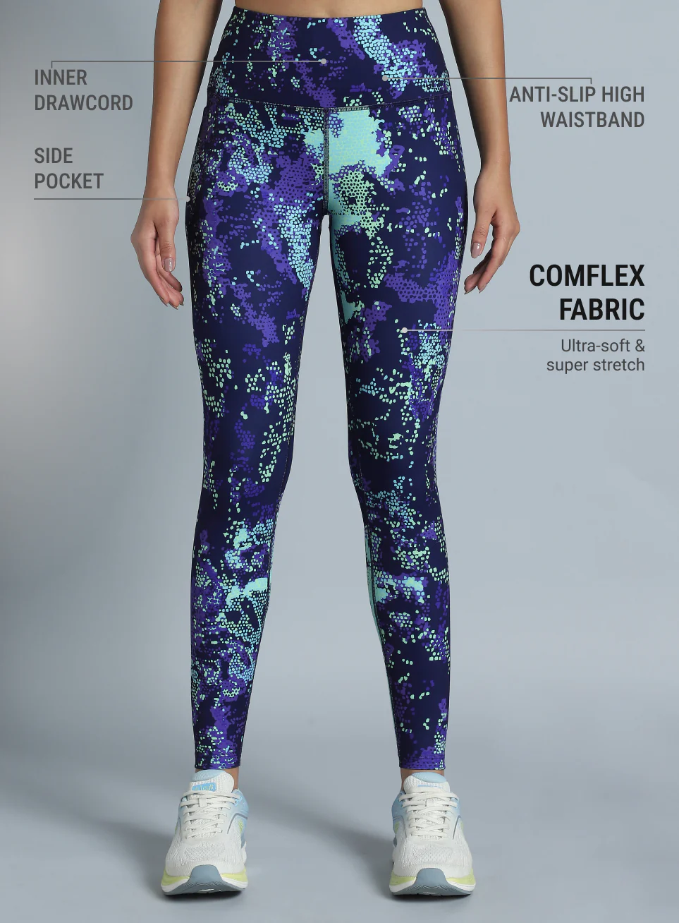 Women's Navy Printed Train All Day COMFlex Tights - Image 4