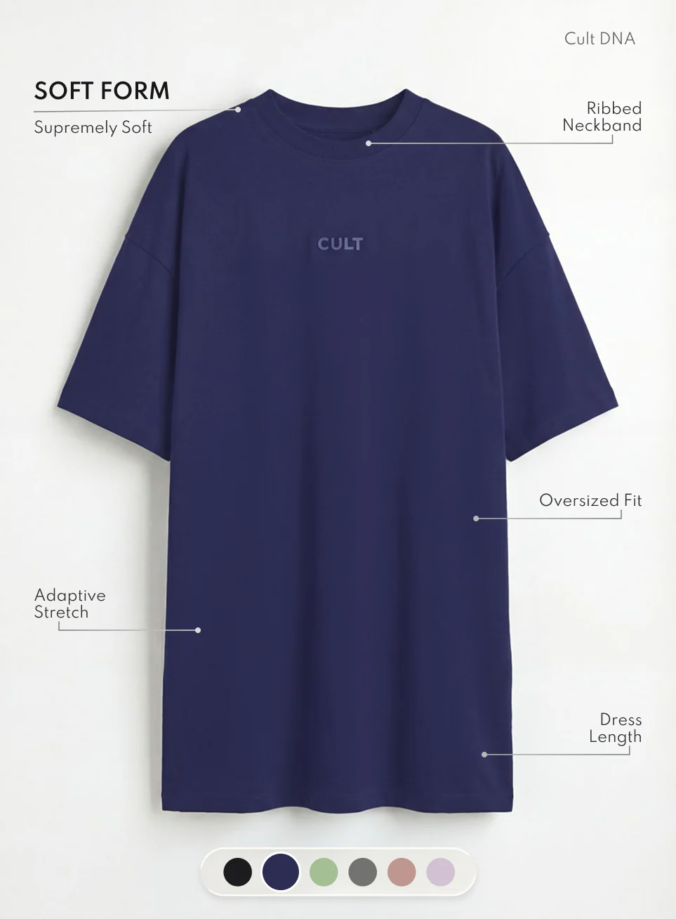 Women's Navy Soft Form Oversized T-shirt Dress - Image 4