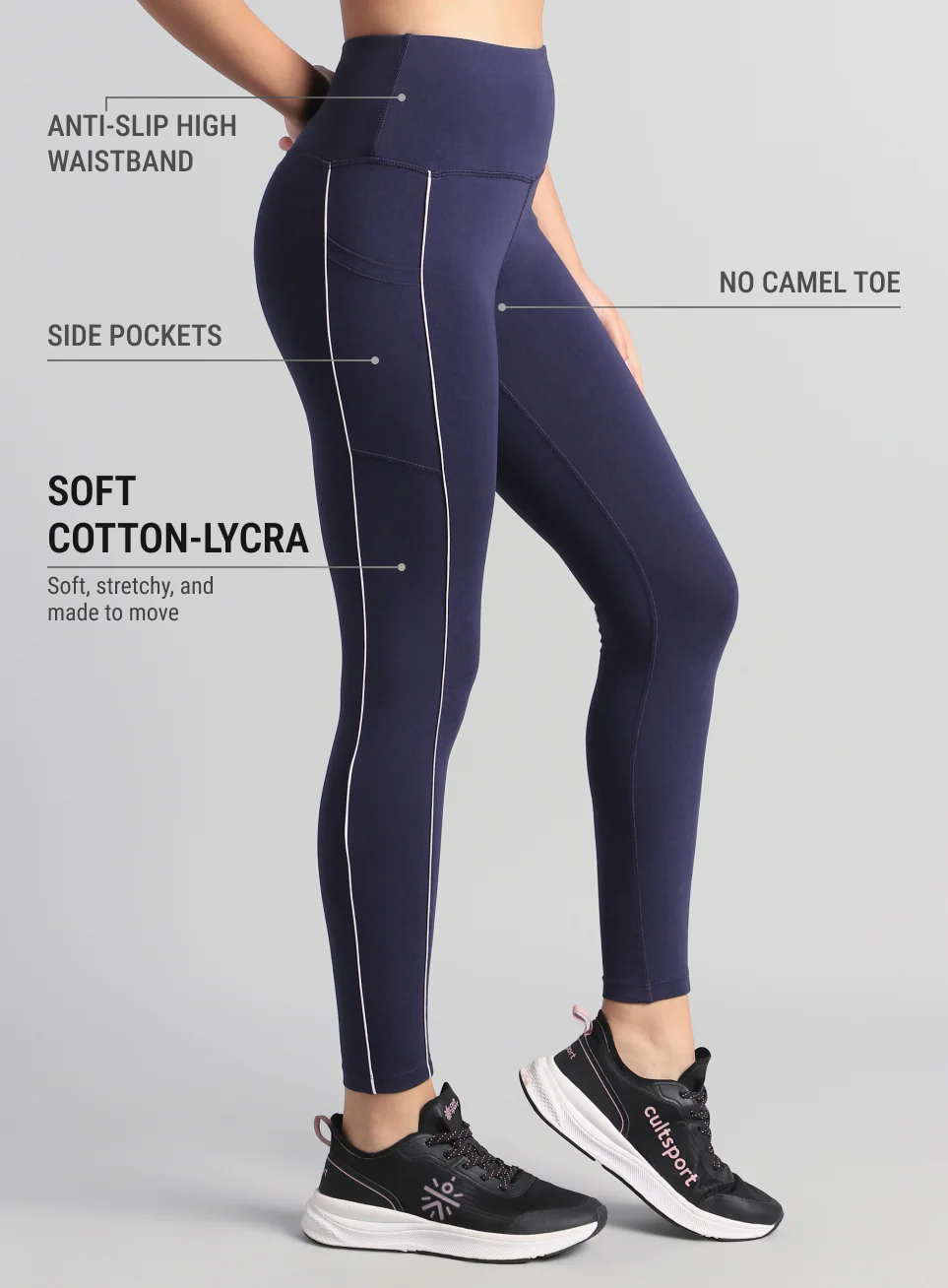 Women's Navy Train and Flow Cotton Tights - Image 5