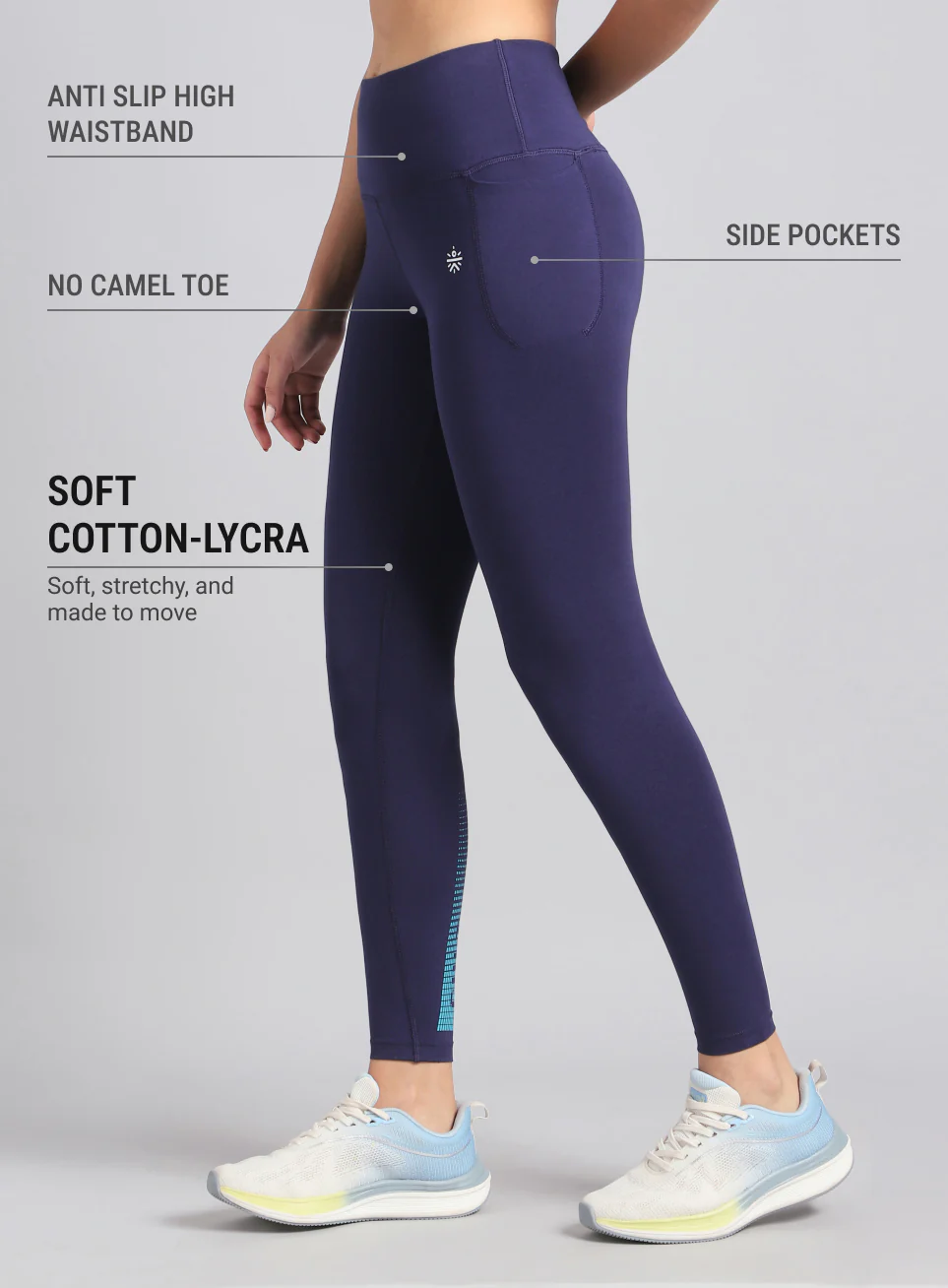Women's Navy Yoga Flow Cotton Graphic Tights - Image 5