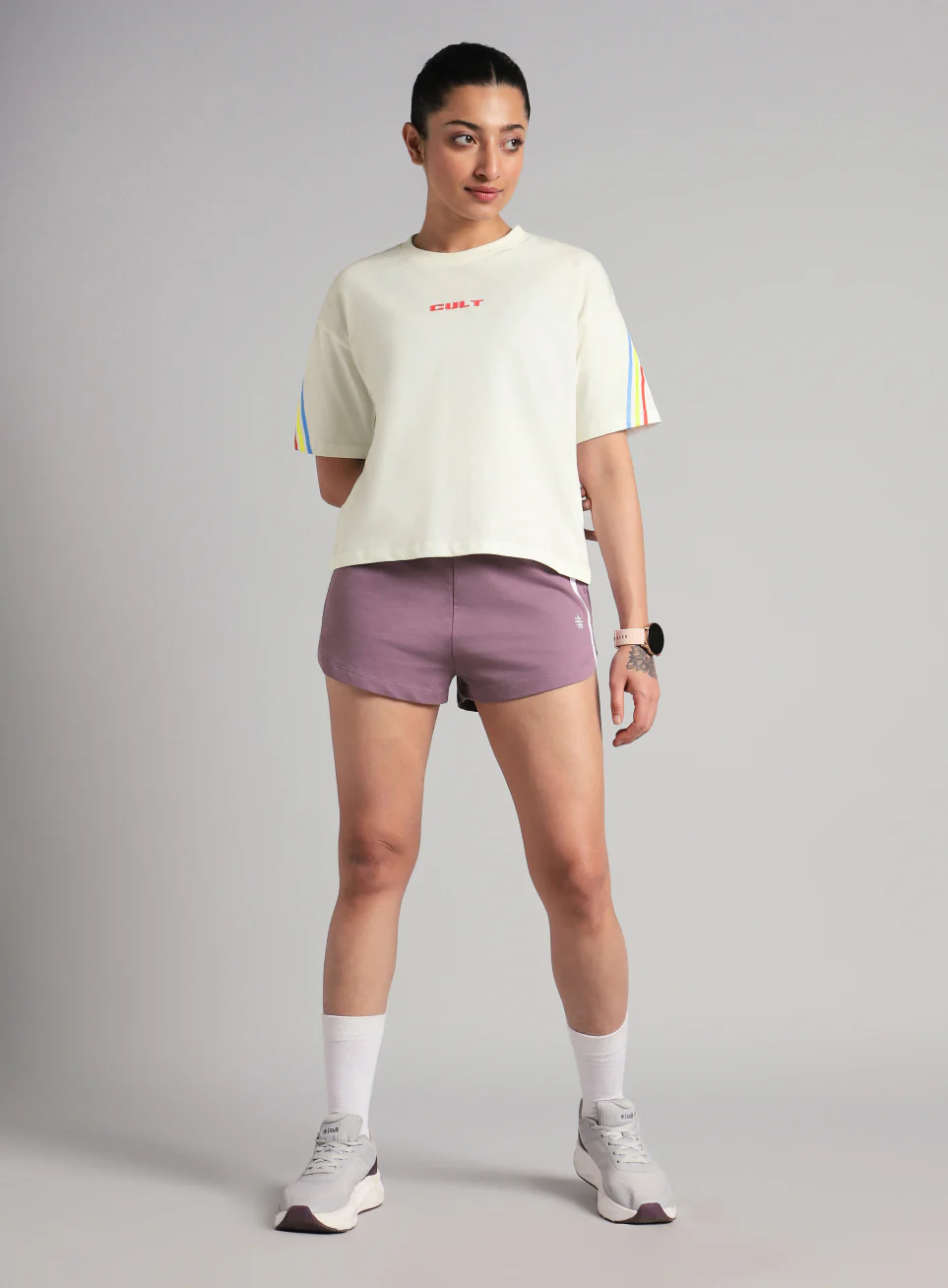 Women's Off White Cult Vibe Stripes Boxy Fit T-shirt - Image 2