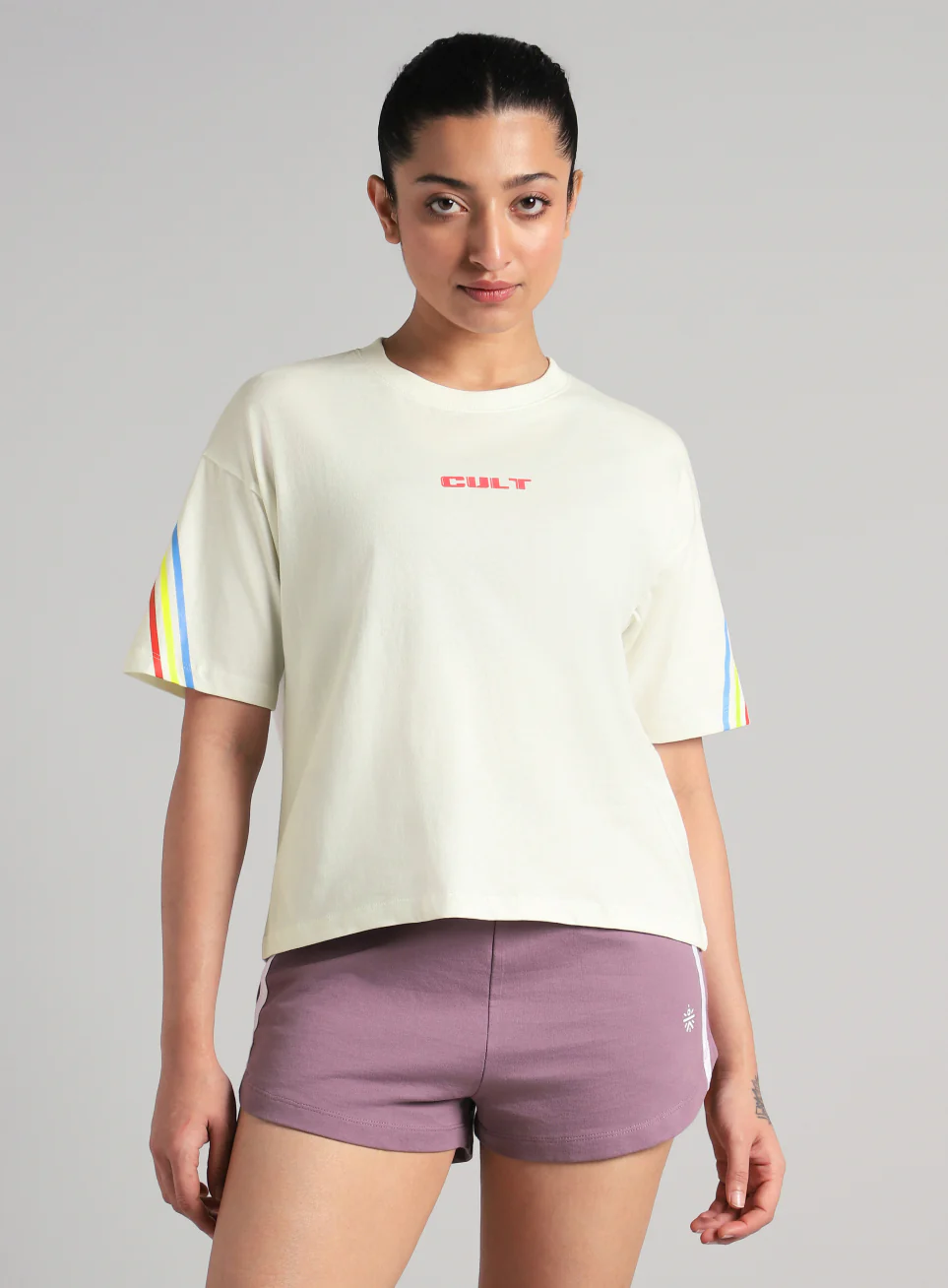 Women's Off White Cult Vibe Stripes Boxy Fit T-shirt - Image 4
