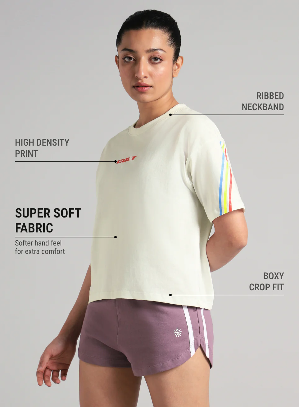 Women's Off White Cult Vibe Stripes Boxy Fit T-shirt - Image 5