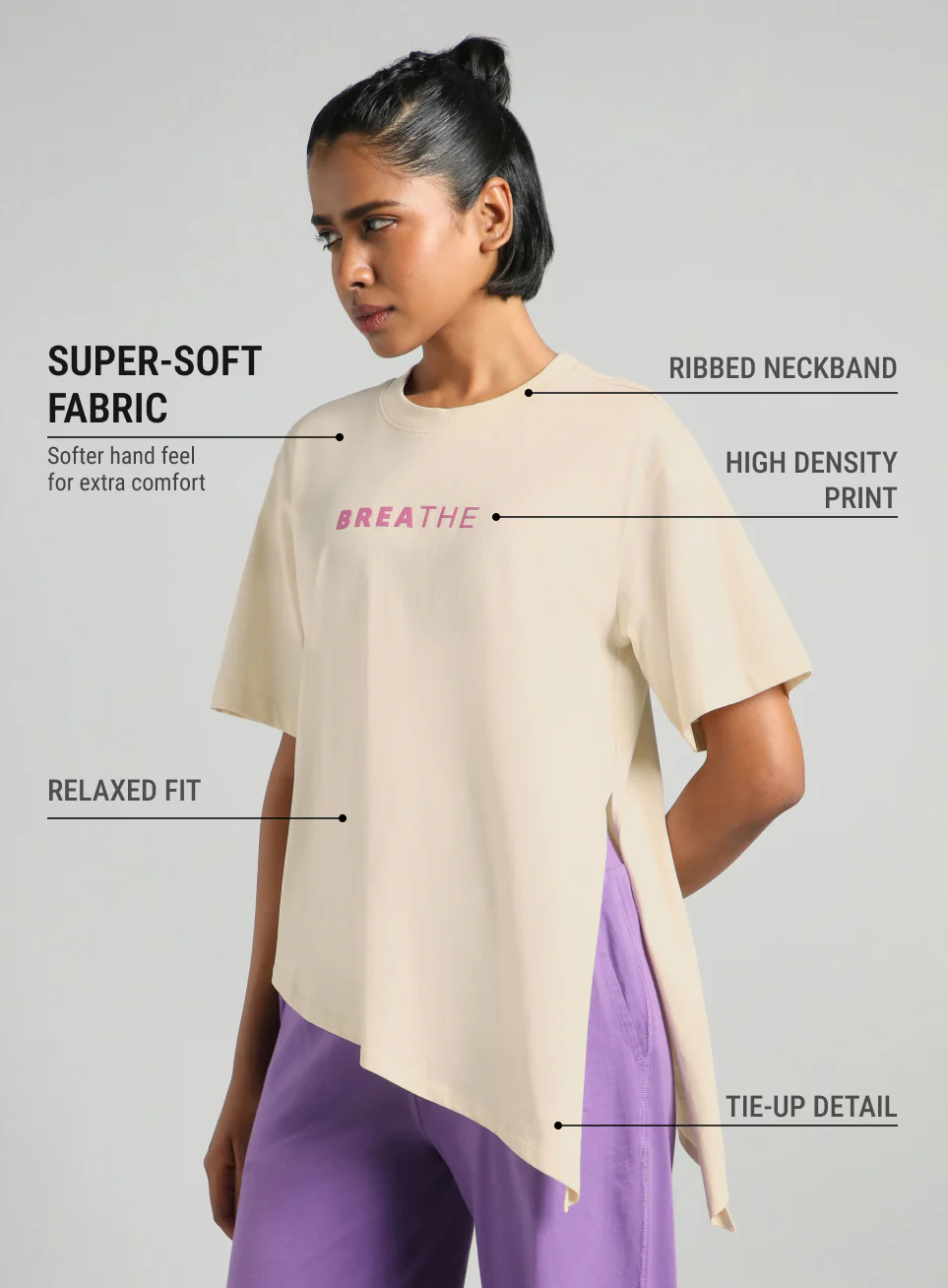 Women's Off White Flow Side Tie Up Relaxed fit T-shirt - Image 5