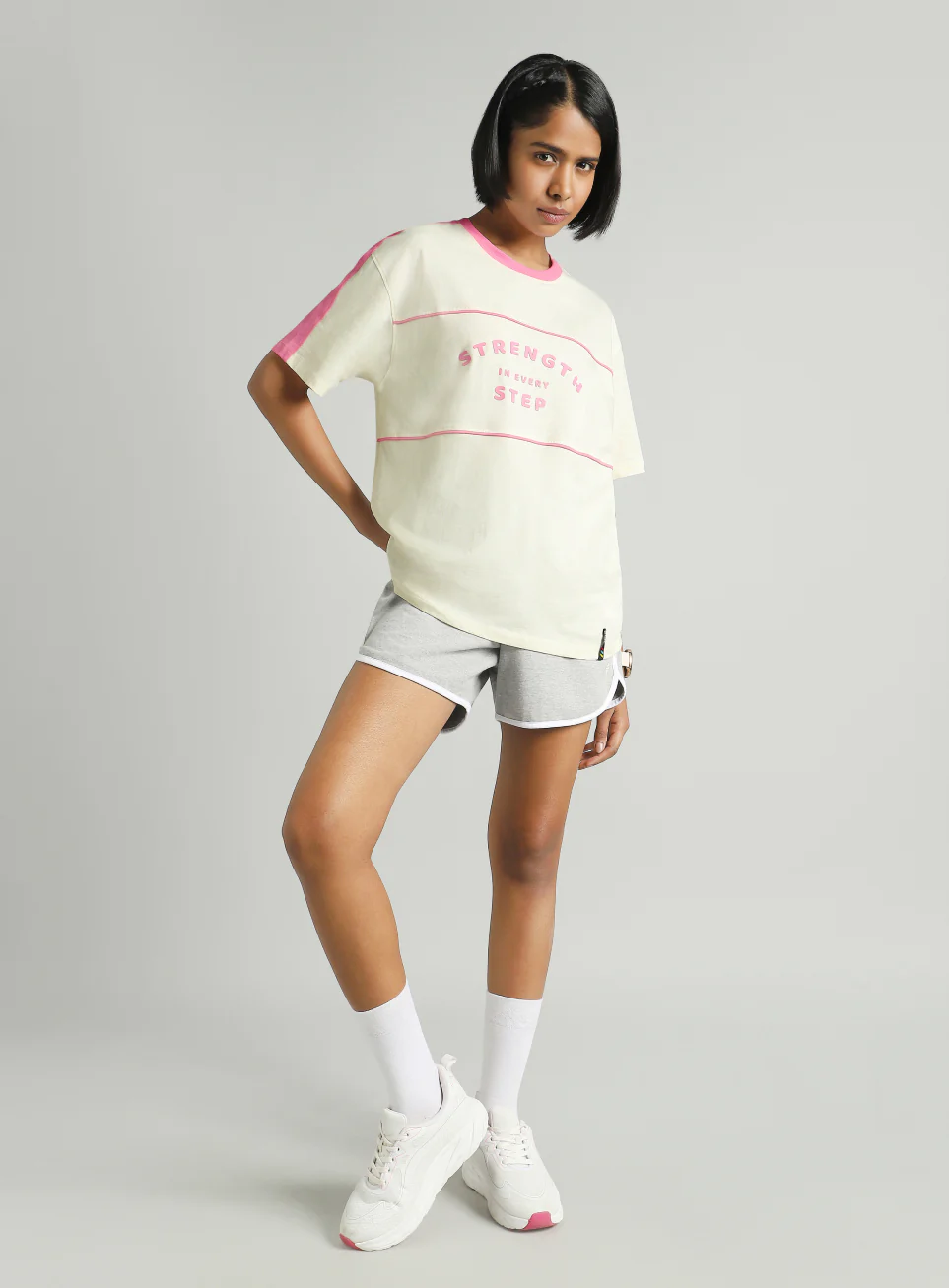 Women's Off White Fun Play Block Graphic Oversized T-shirt - Image 2