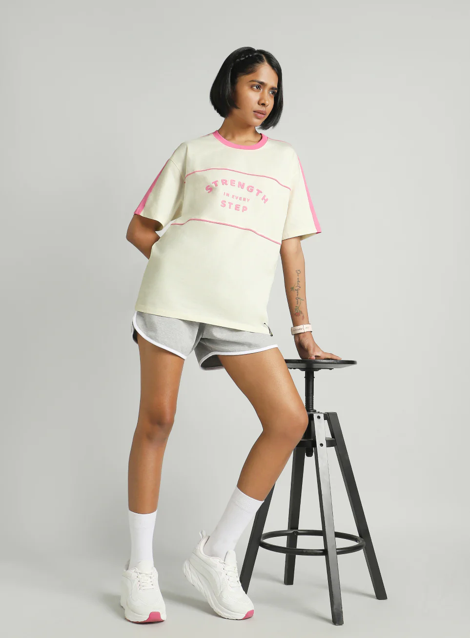Women's Off White Fun Play Block Graphic Oversized T-shirt - Image 3