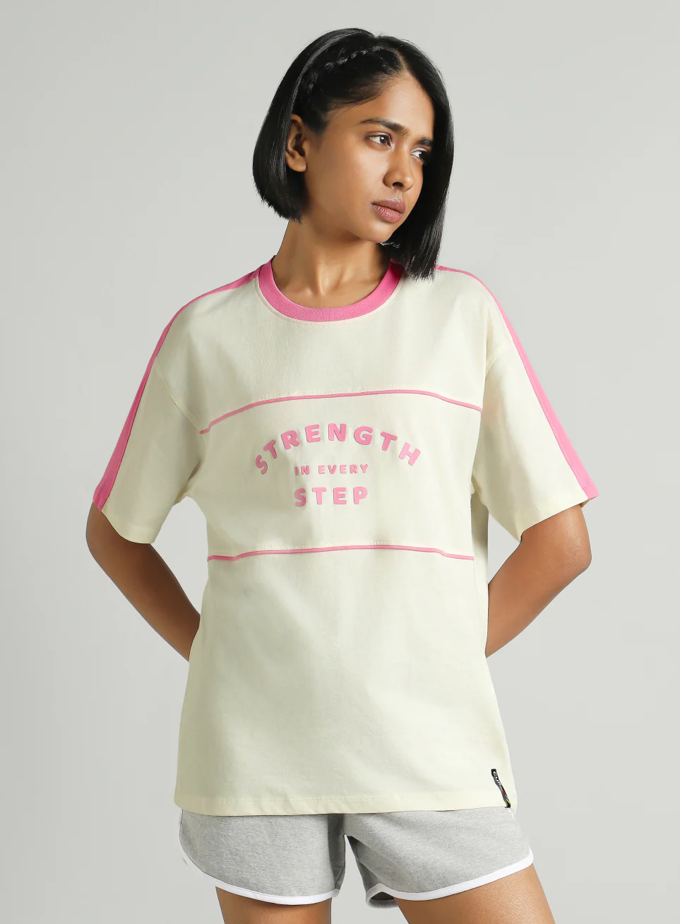 Women's Off White Fun Play Block Graphic Oversized T-shirt - Image 4
