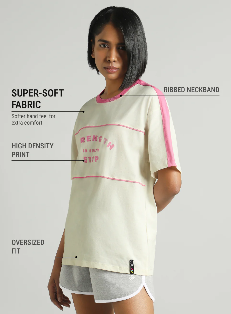 Women's Off White Fun Play Block Graphic Oversized T-shirt - Image 5