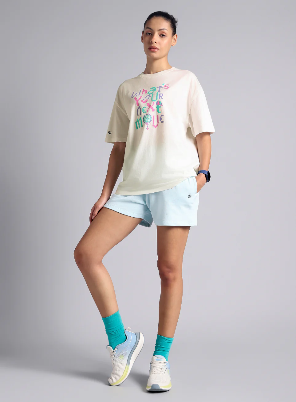 Women's Off White Sporty Graphic Oversized T-shirt - Image 2