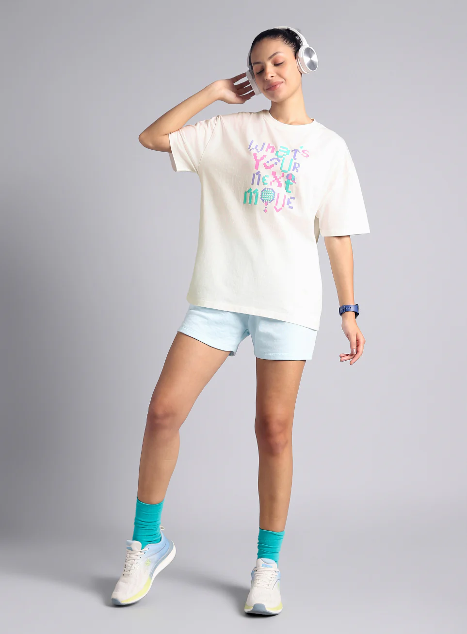 Women's Off White Sporty Graphic Oversized T-shirt - Image 3