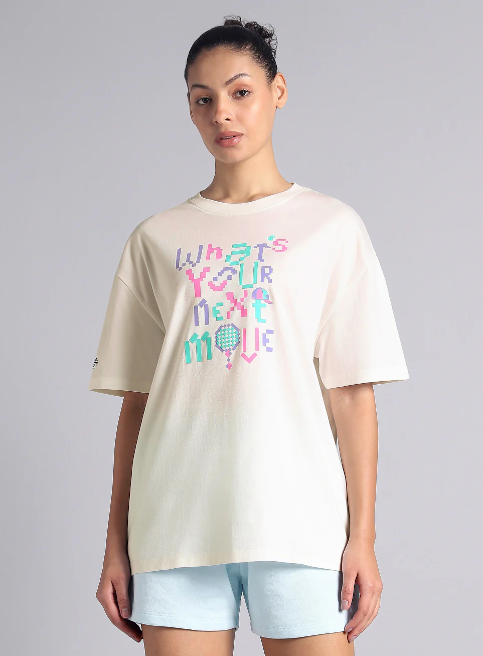Women's Off White Sporty Graphic Oversized T-shirt - Image 4