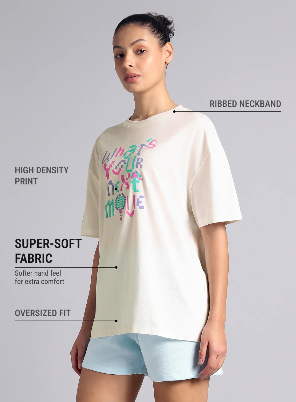 Women's Off White Sporty Graphic Oversized T-shirt - Image 5