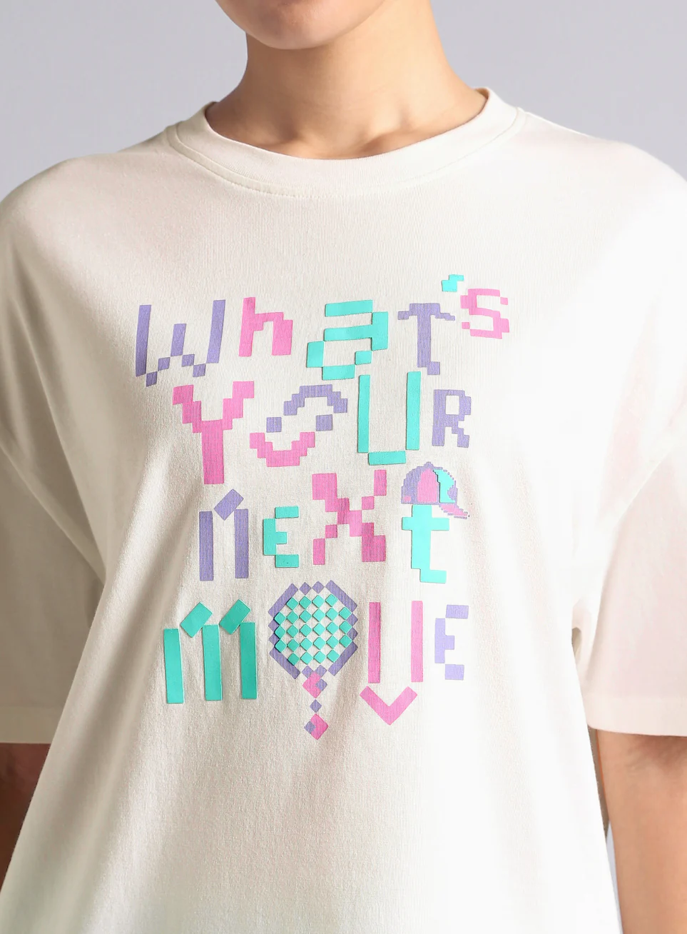 Women's Off White Sporty Graphic Oversized T-shirt - Image 7