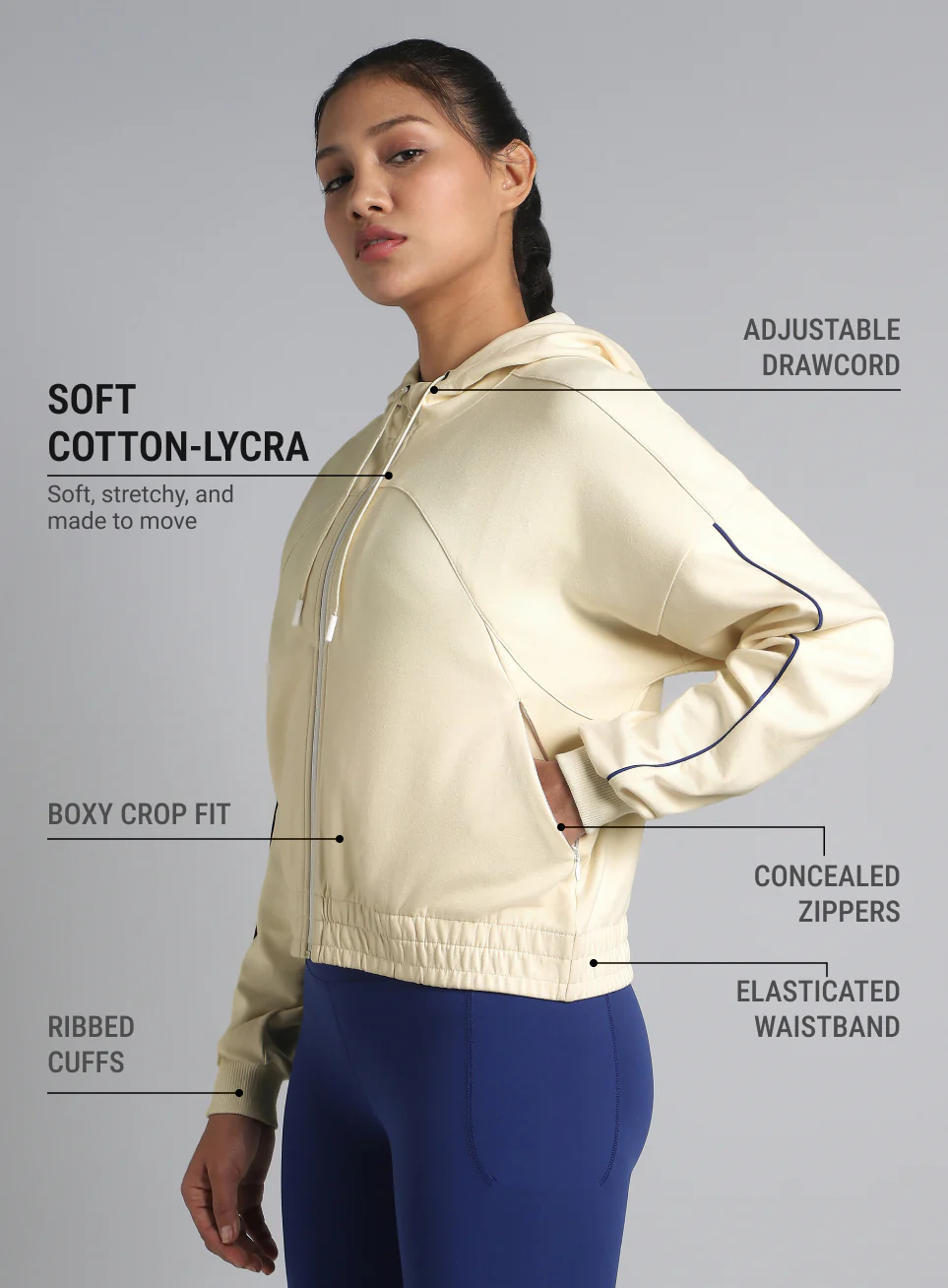 Women's Off White Workout Essential Cropped Jacket - Image 5