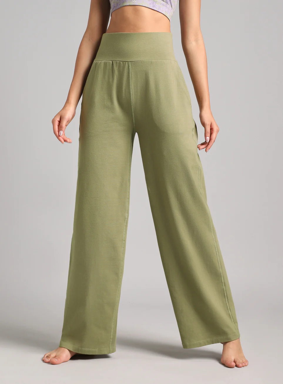 Women's Olive Flow Form Yoga Straight Pants - Image 4