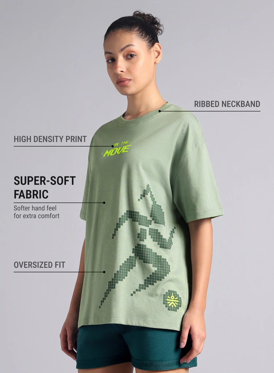 Women's Olive On The Move Graphic Oversized Fit T-shirt - Image 5