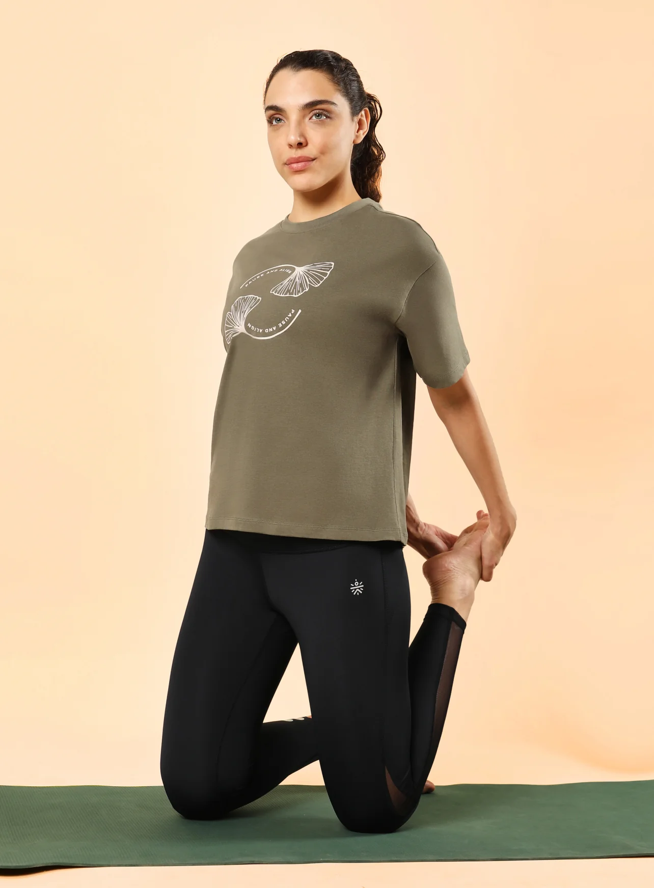 Women's Olive Pause and Align Printed T-shirt - Image 2