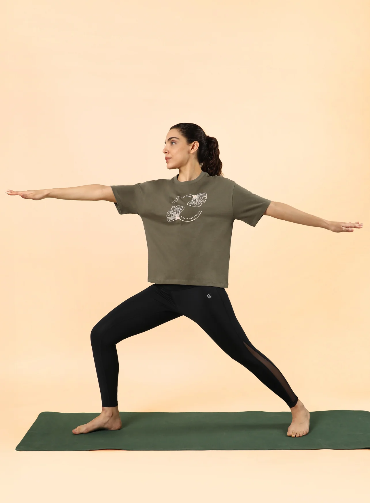 Women's Olive Pause and Align Printed T-shirt - Image 3