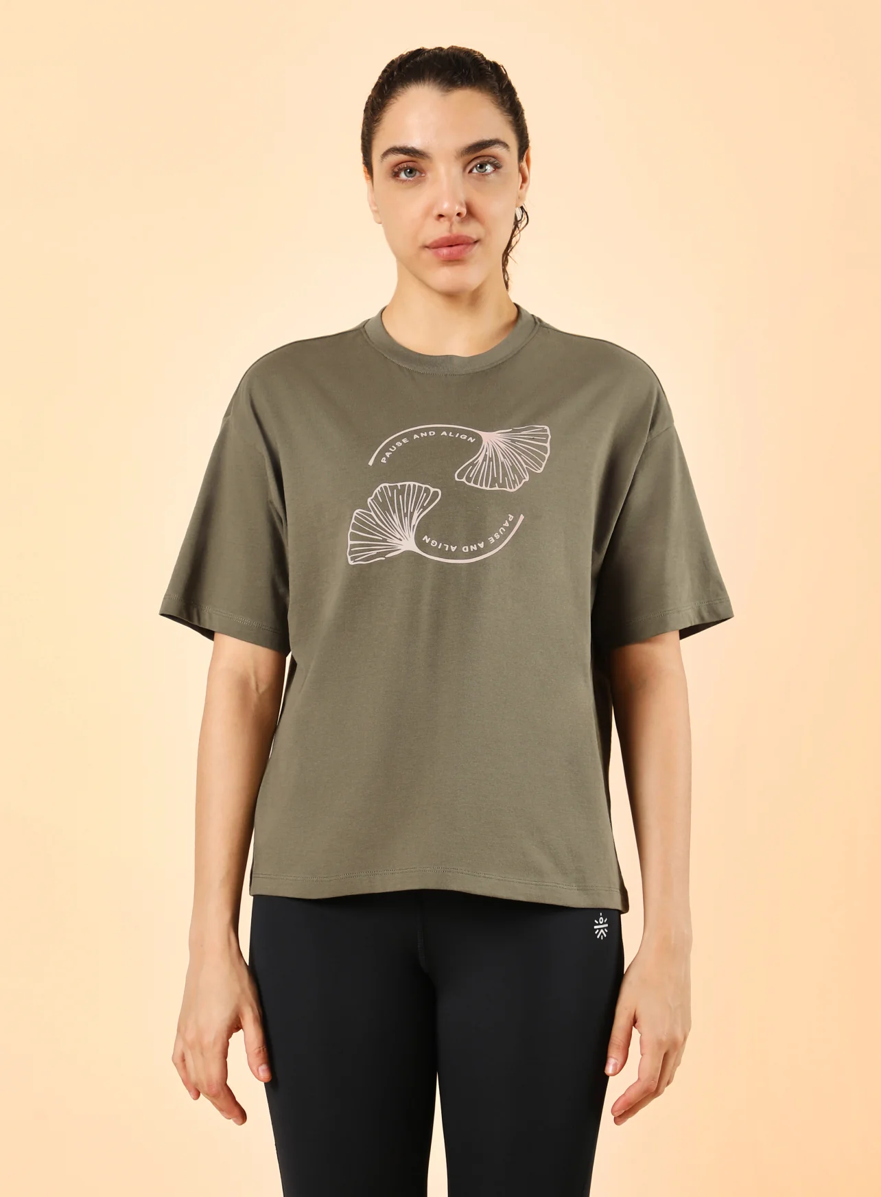 Women's Olive Pause and Align Printed T-shirt - Image 4