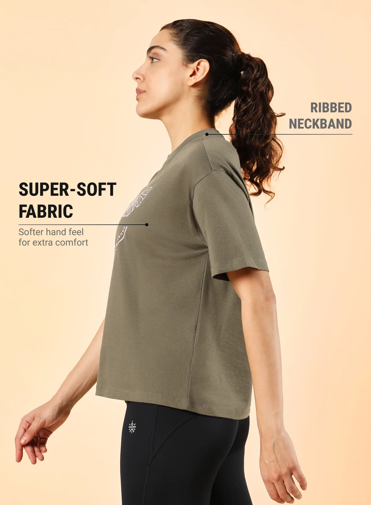 Women's Olive Pause and Align Printed T-shirt - Image 5