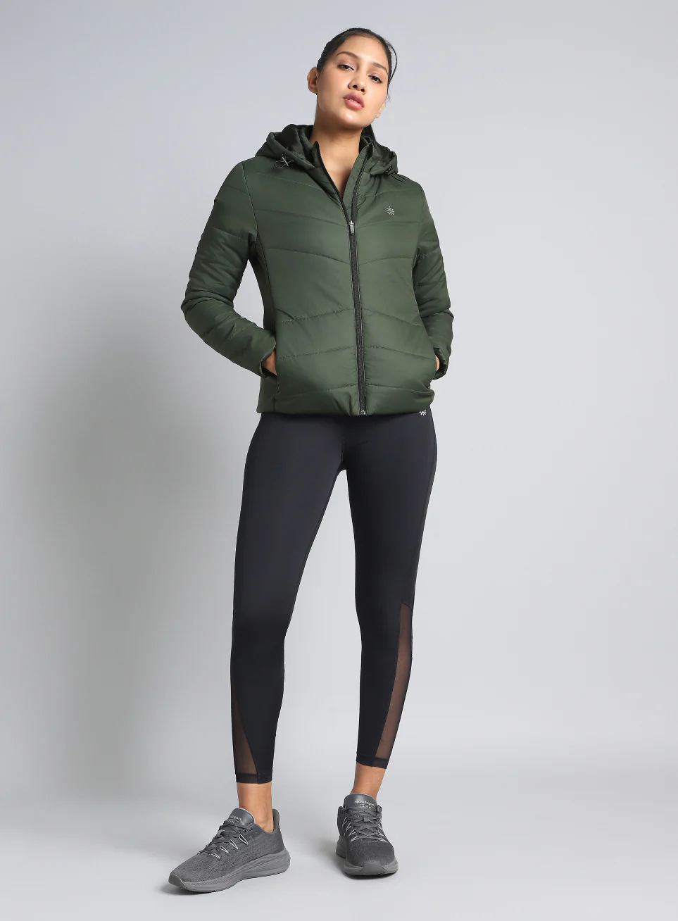 Women's Olive Puffer Jacket - Image 2