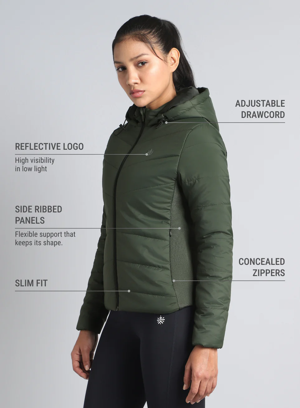 Women's Olive Puffer Jacket - Image 5