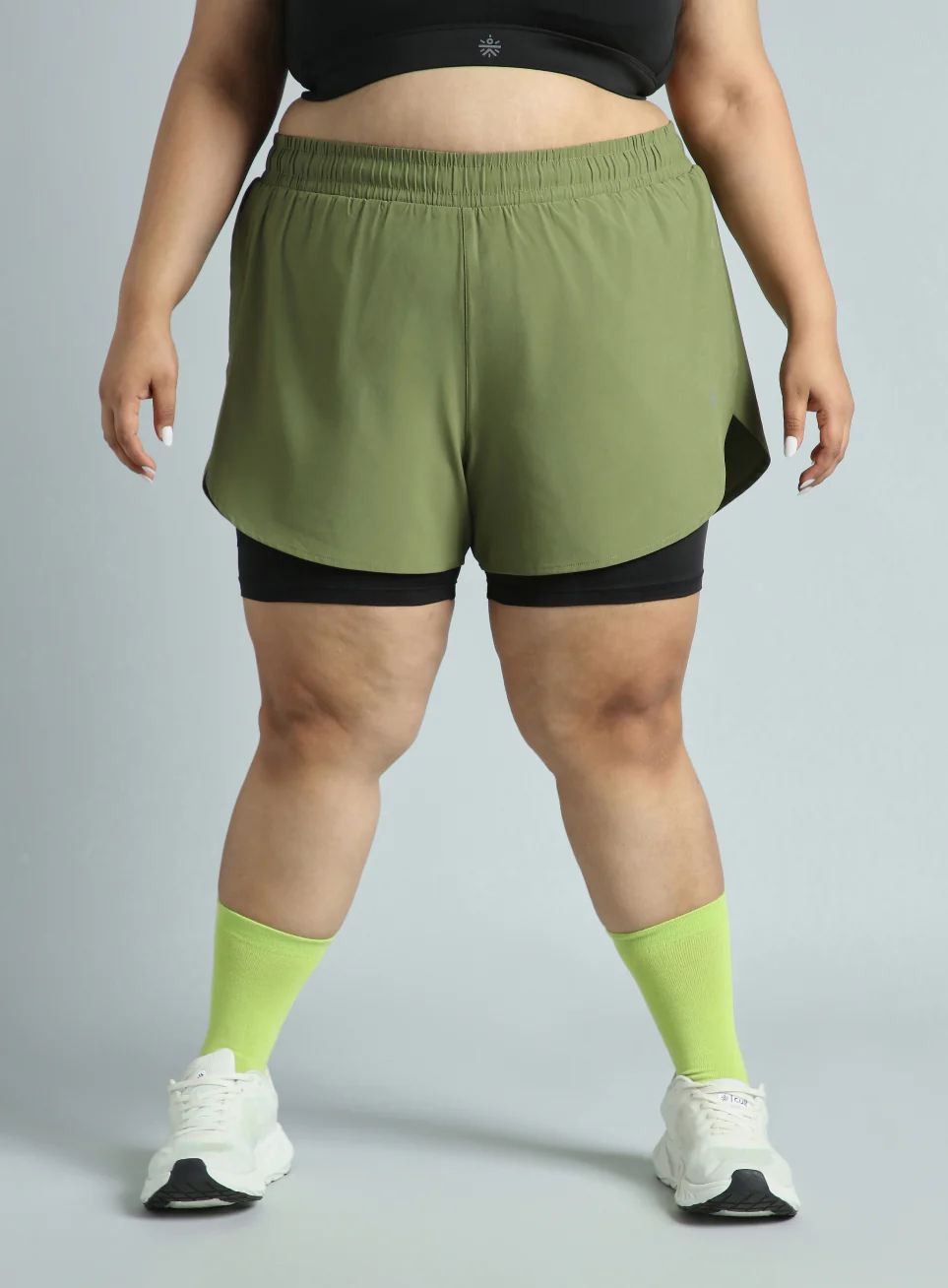 Women's Olive Running Essential Plus Size Built in Shorts - Image 11